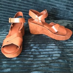 Brown Leather Chunky Heel Sandals